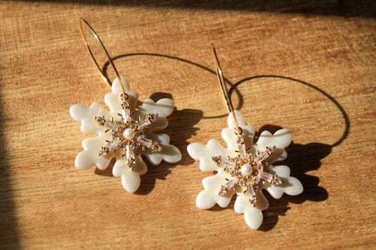 CZ and Pearl Snowflake Hoops