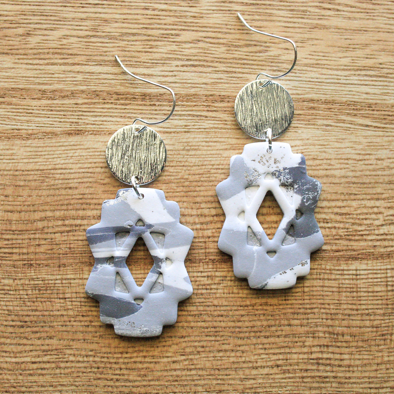 Gray Marbled Aztec Dangles